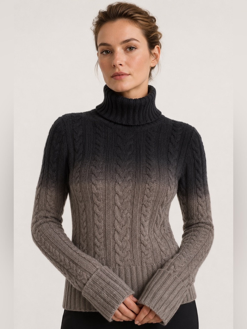 Club Monaco $198 Ombré Cable Knit 100% Lambswool Turtleneck Sweater M